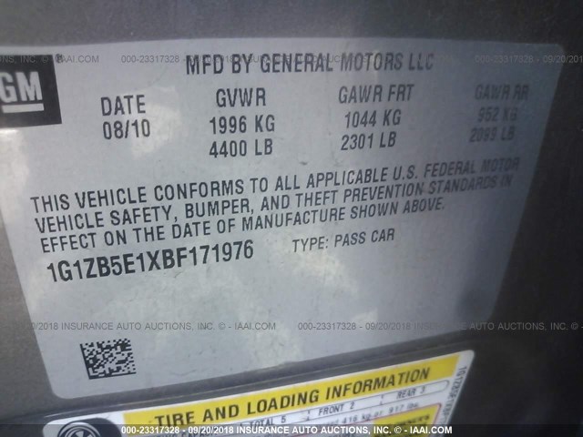 1G1ZB5E1XBF171976 - 2011 CHEVROLET MALIBU LS Qəhvəyi foto 9