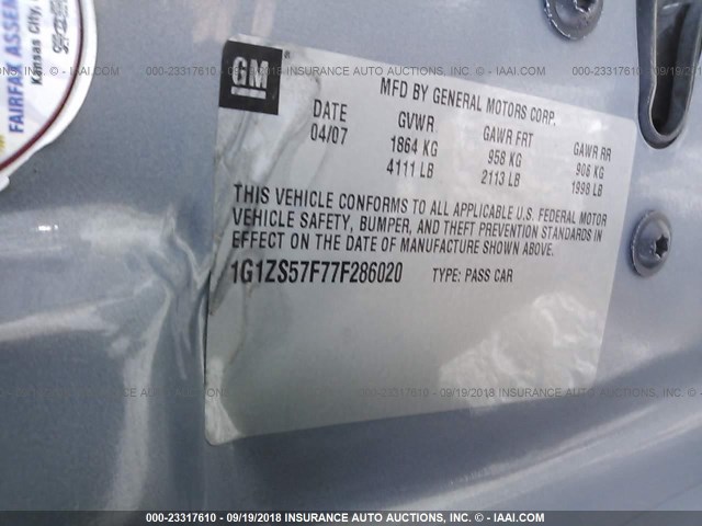 1G1ZS57F77F286020 - 2007 CHEVROLET MALIBU LS Gümüş foto 9