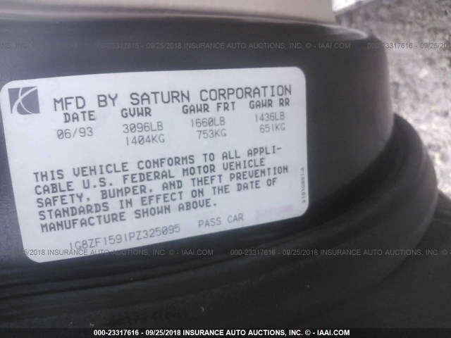 1G8ZF1591PZ325095 - 1993 SATURN SC1 BEIGE photo 9