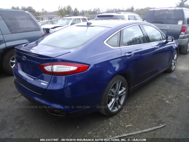 3FA6P0D94DR107403 - 2013 FORD FUSION TITANIUM BLUE photo 4