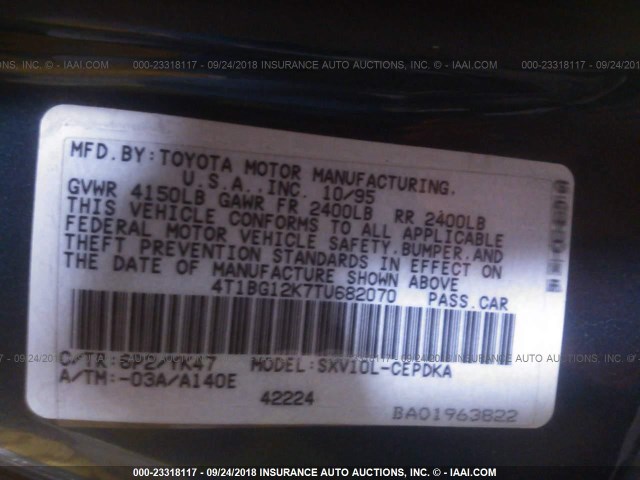 4T1BG12K7TU682070 - 1996 TOYOTA CAMRY DX/LE/XLE GREEN photo 9