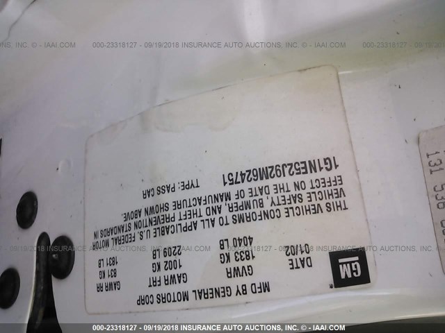 1G1NE52J92M624751 - 2002 CHEVROLET MALIBU LS 白色 照片 9