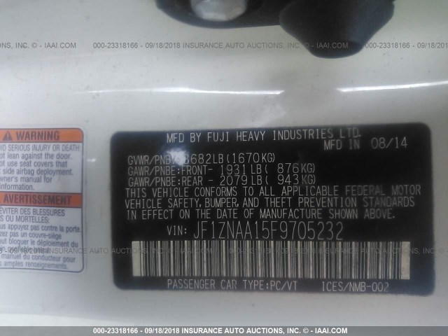 JF1ZNAA15F9705232 - 2015 TOYOTA SCION FR-S WHITE photo 9