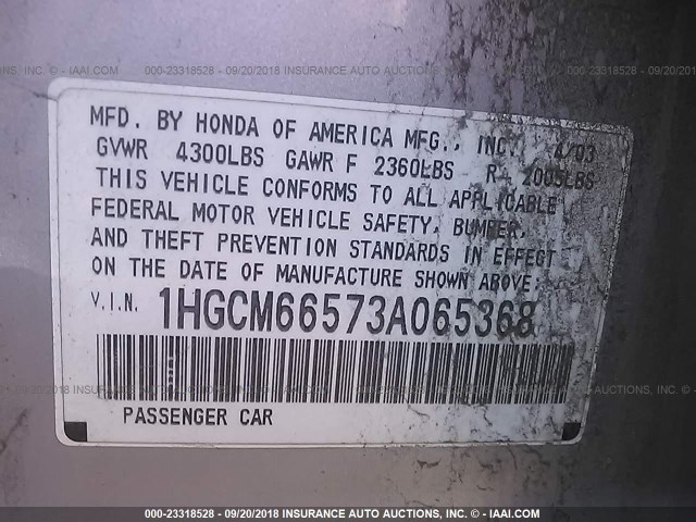 1HGCM66573A065368 - 2003 HONDA ACCORD EX SILVER photo 9