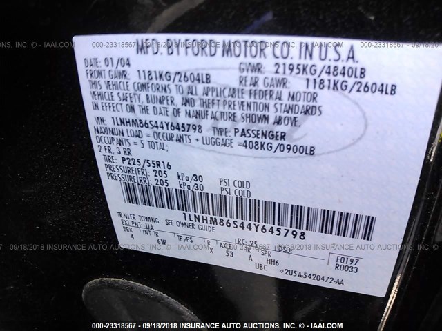 1LNHM86S44Y645798 - 2004 LINCOLN LS 黑色 照片 9