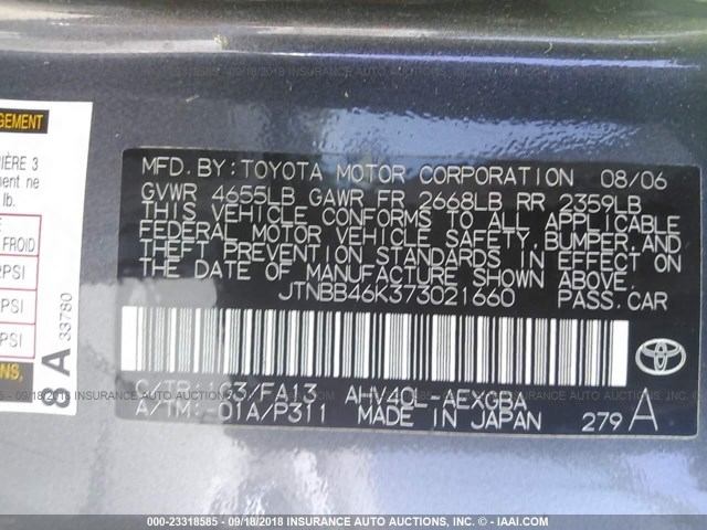 JTNBB46K373021660 - 2007 TOYOTA CAMRY NEW GENERAT HYBRID GRAY photo 9