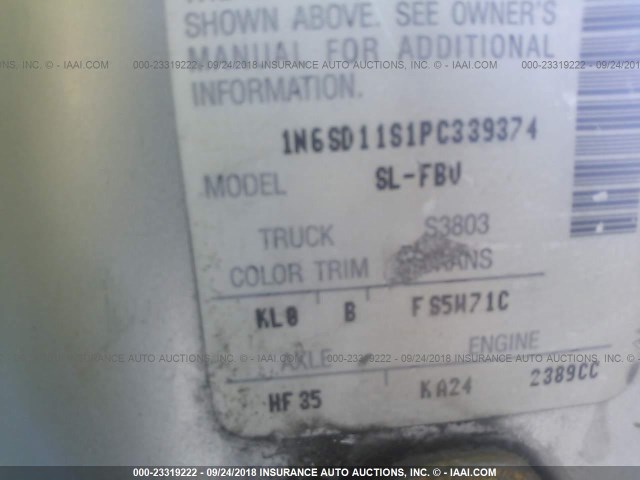 1N6SD11S1PC339374 - 1993 NISSAN TRUCK SHORT WHEELBASE SILVER photo 9