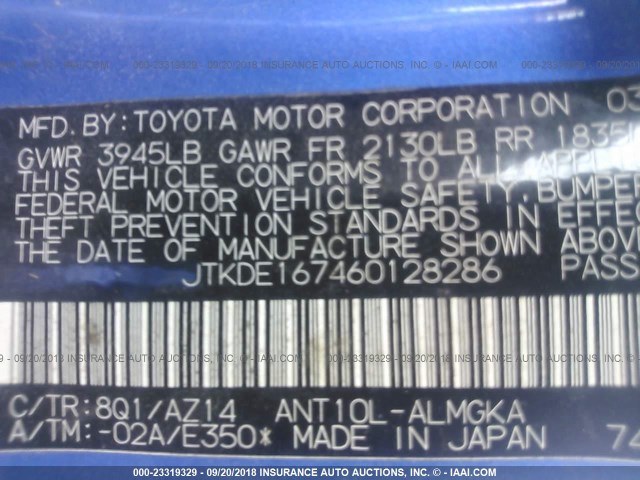 JTKDE167460128286 - 2006 TOYOTA SCION TC 蓝色 照片 9