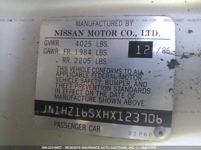 JN1HZ16SXHX123706 - 1987 NISSAN 300ZX 2+2 WHITE photo 9