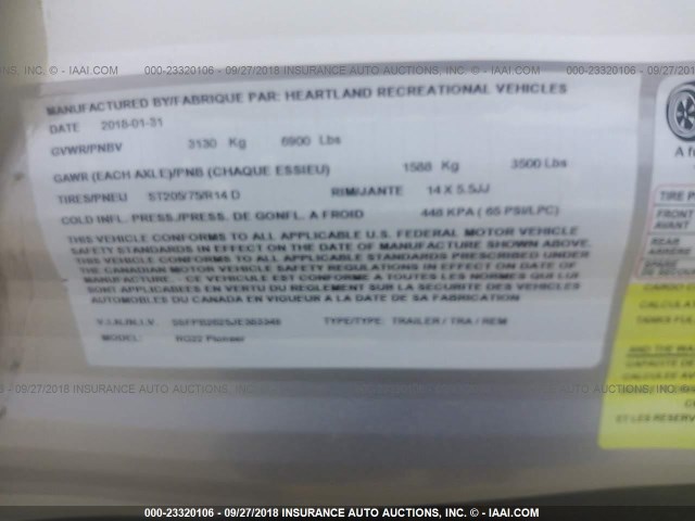 5SFPB2625JE383349 - 2018 HEARTLAND PIONEER TOY HAULER  ნაცრისფერი ფოტო 9