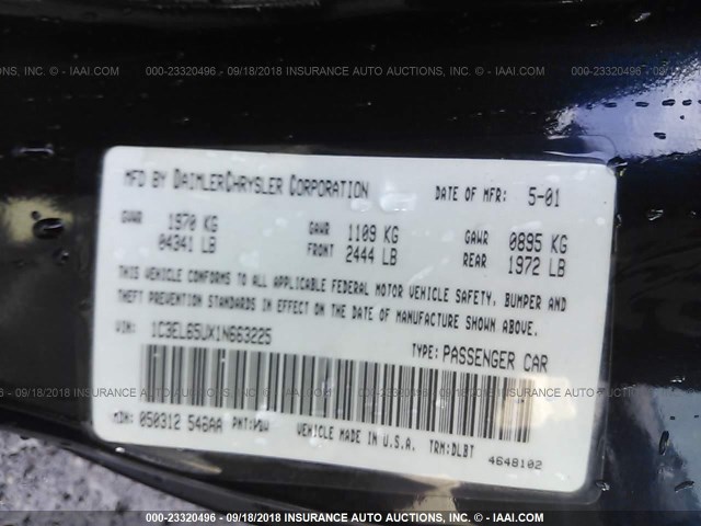 1C3EL65UX1N663225 - 2001 CHRYSLER SEBRING LIMITED BLACK photo 9