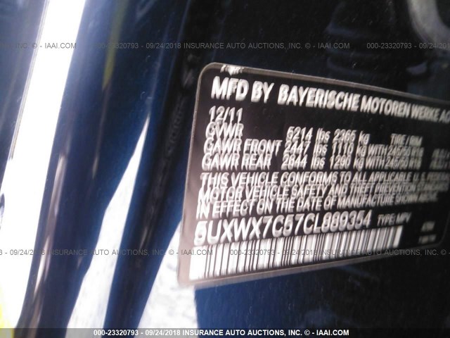 5UXWX7C57CL889354 - 2012 BMW X3 XDRIVE35I BLUE photo 9