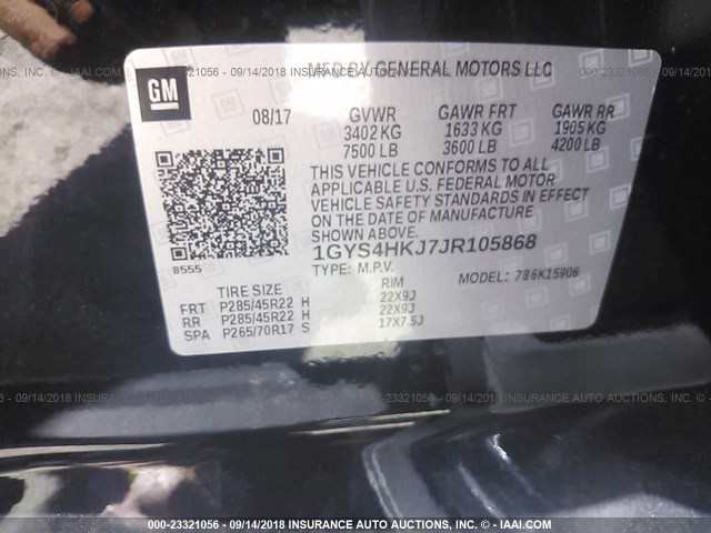 1GYS4HKJ7JR105868 - 2018 CADILLAC ESCALADE ESV LUXURY BLACK photo 9