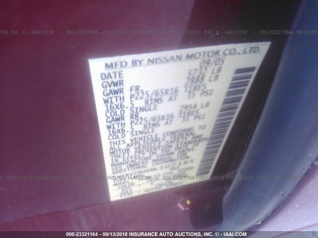 5N1BV28U66N107185 - 2006 NISSAN QUEST S/SE/SL RED photo 9