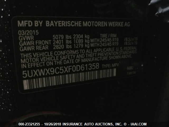 5UXWX9C5XF0D61358 - 2015 BMW X3 XDRIVE28I BLACK photo 9