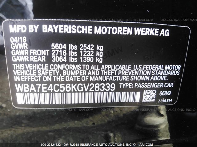 WBA7E4C56KGV28339 - 2019 BMW 740 XI შავი ფოტო 9