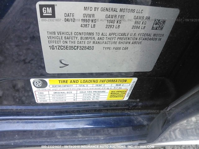 1G1ZC5E05CF328450 - 2012 CHEVROLET MALIBU 1LT BLUE photo 9