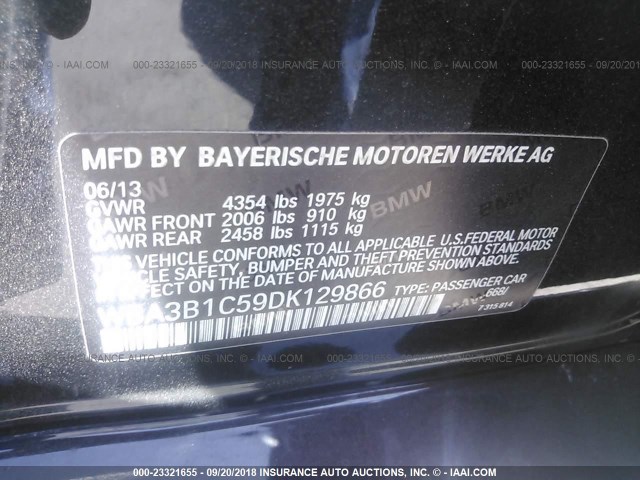 WBA3B1C59DK129866 - 2013 BMW 320 I BLACK photo 9