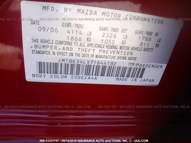 JM1BK34LX71644182 - 2007 MAZDA SPEED RED photo 9
