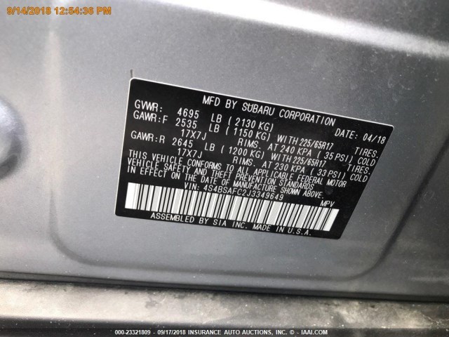 4S4BSAFC2J3349649 - 2018 SUBARU OUTBACK 2.5I PREMIUM 蓝色 照片 16