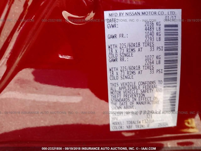 5N1AT2MT8HC772912 - 2017 NISSAN ROGUE S/SL RED photo 9