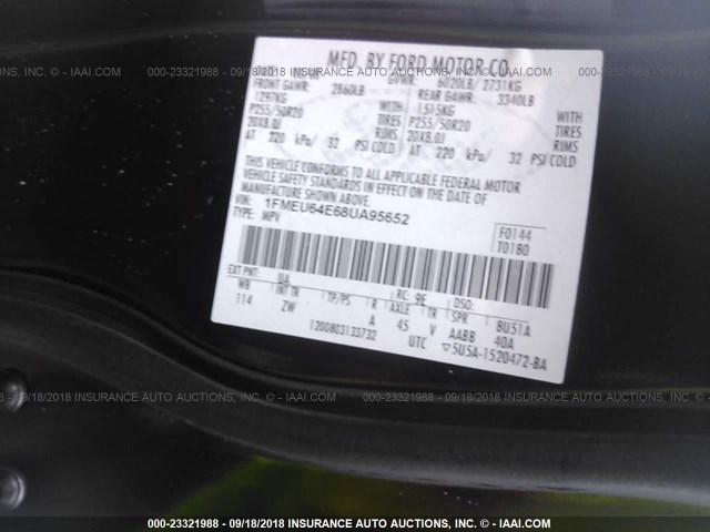 1FMEU64E68UA95652 - 2008 FORD EXPLORER EDDIE BAUER BLACK photo 9