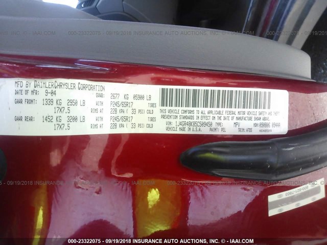 1J4GR48K85C509450 - 2005 JEEP GRAND CHEROKEE LAREDO/COLUMBIA/FREEDOM 红色 照片 9