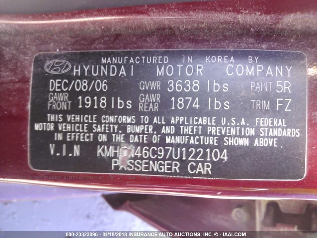 KMHCN46C97U122104 - 2007 HYUNDAI ACCENT MAROON photo 9