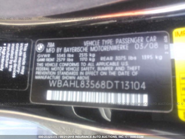 WBAHL83568DT13104 - 2008 BMW 750 I BLACK photo 9