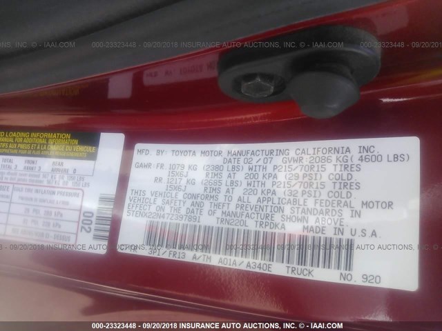 5TENX22N47Z397891 - 2007 TOYOTA TACOMA RED photo 9