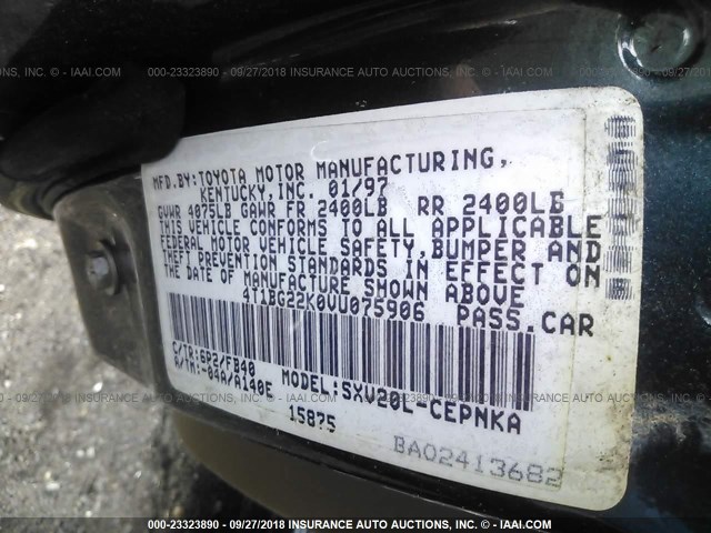 4T1BG22K0VU075906 - 1997 TOYOTA CAMRY CE/LE/XLE 绿色 照片 9