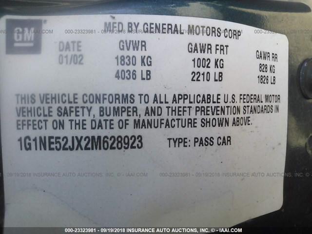 1G1NE52JX2M628923 - 2002 CHEVROLET MALIBU LS Yaşıl foto 9