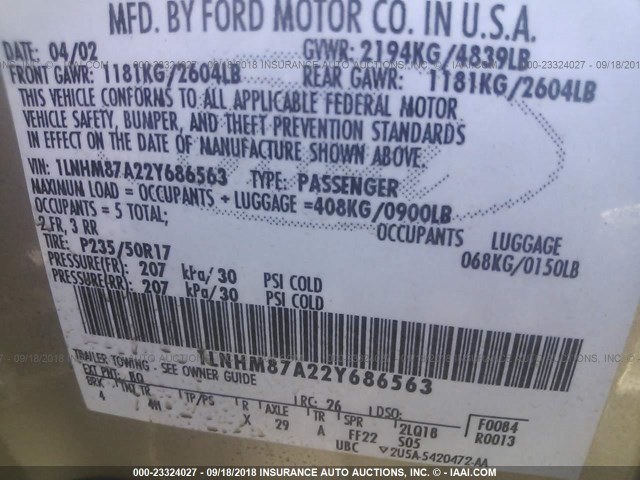 1LNHM87A22Y686563 - 2002 LINCOLN LS ოქროსფერი ფოტო 9