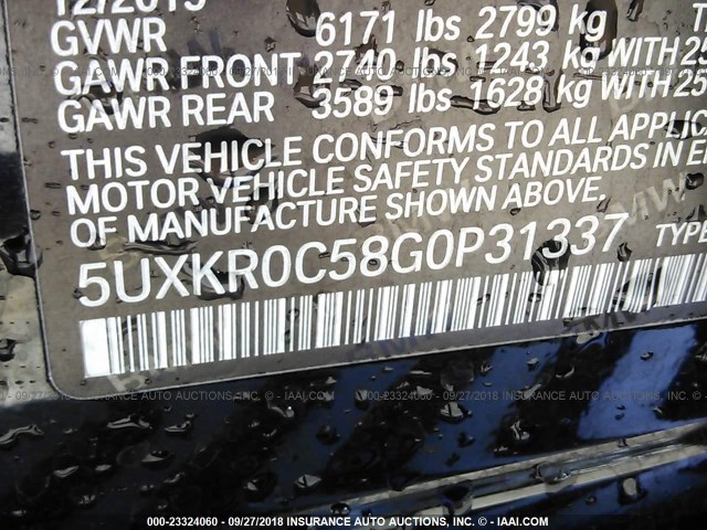 5UXKR0C58G0P31337 - 2016 BMW X5 XDRIVE35I BLACK photo 9