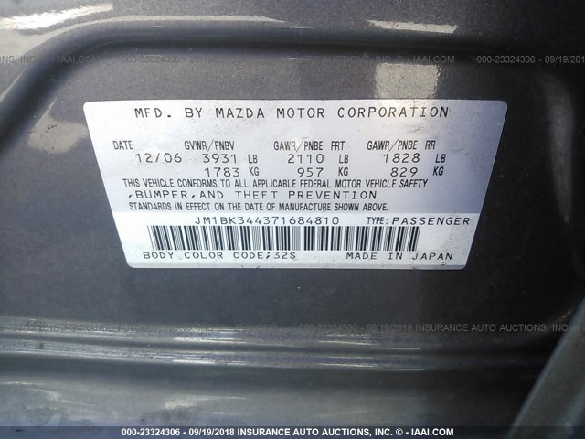 JM1BK344371684810 - 2007 MAZDA 3 HATCHBACK GRAY photo 9