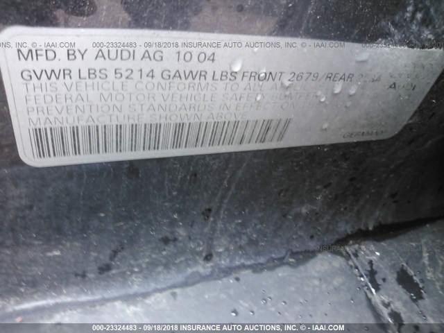 WAUDG74F75N063141 - 2005 AUDI A6 3.2 QUATTRO BLACK photo 9