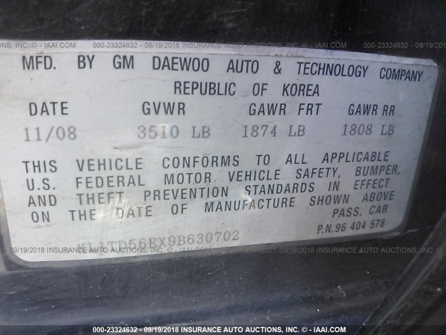 KL1TD56EX9B630702 - 2009 CHEVROLET AVEO LS/LT 黑色 照片 9