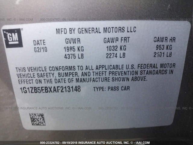 1G1ZB5EBXAF213148 - 2010 CHEVROLET MALIBU LS 棕色 照片 9