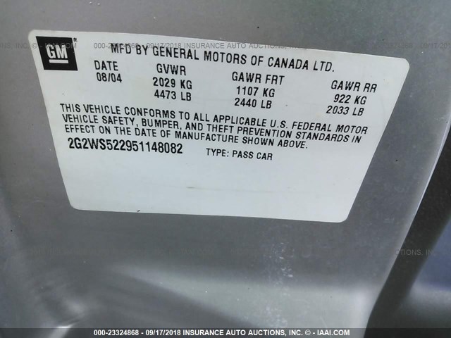 2G2WS522951148082 - 2005 PONTIAC GRAND PRIX GT SILVER photo 9