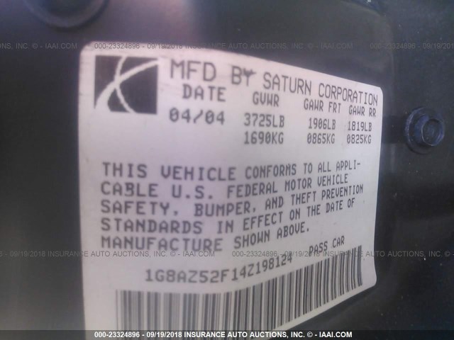 1G8AZ52F14Z198124 - 2004 SATURN ION LEVEL 2 蓝色 照片 9
