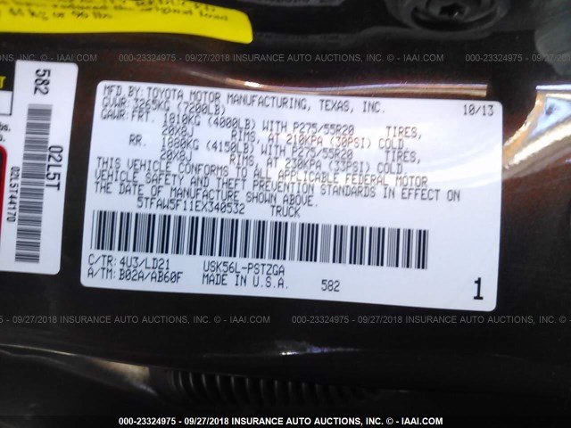 5TFAW5F11EX340532 - 2014 TOYOTA TUNDRA CREWMAX PLATINUM Braun Foto 9