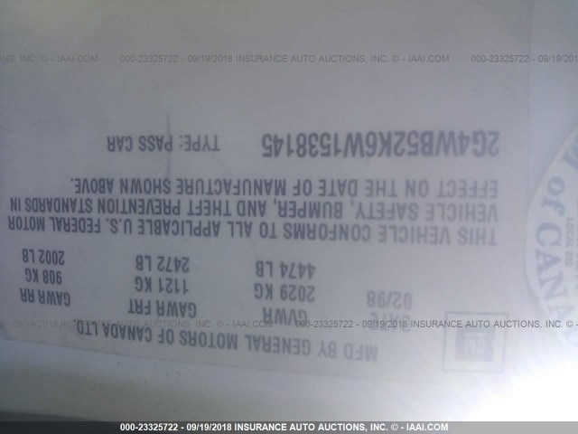 2G4WB52K6W1538145 - 1998 BUICK REGAL LS WHITE photo 9