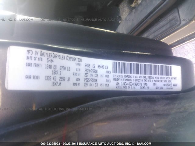 1J4GW48S34C424376 - 2004 JEEP GRAND CHEROKEE LAREDO/COLUMBIA/FREEDOM GRAY photo 9