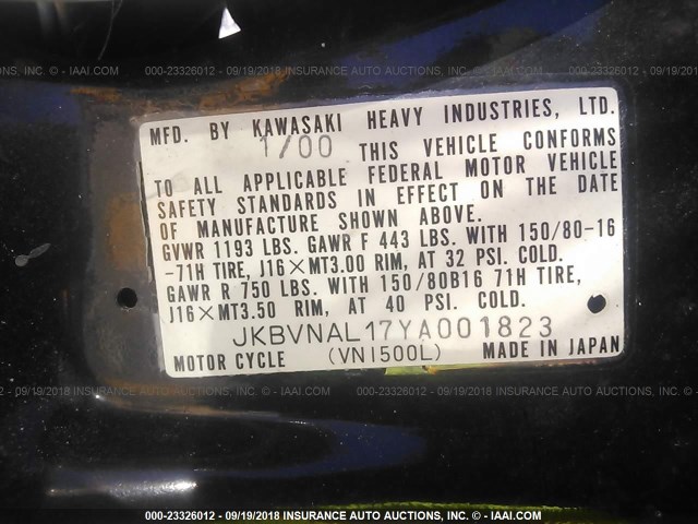 JKBVNAL17YA001823 - 2000 KAWASAKI VN1500 L RED photo 10