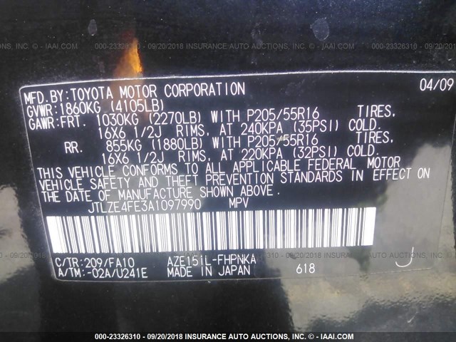 JTLZE4FE3A1097990 - 2010 TOYOTA SCION XB Қара фото 9