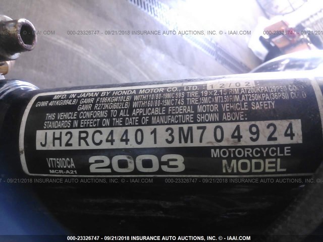 JH2RC44013M704924 - 2003 HONDA VT750 DC BLACK photo 10