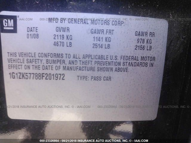 1G1ZK57788F201972 - 2008 CHEVROLET MALIBU LTZ 黑色 照片 9