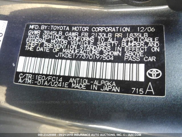 JTKDE177370197504 - 2007 TOYOTA SCION TC 蓝色 照片 9