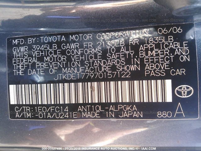 JTKDE177970157122 - 2007 TOYOTA SCION TC 灰色 照片 9