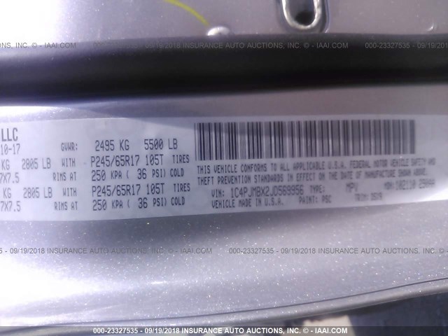 1C4PJMBX2JD569956 - 2018 JEEP CHEROKEE TRAILHAWK 银色 照片 9